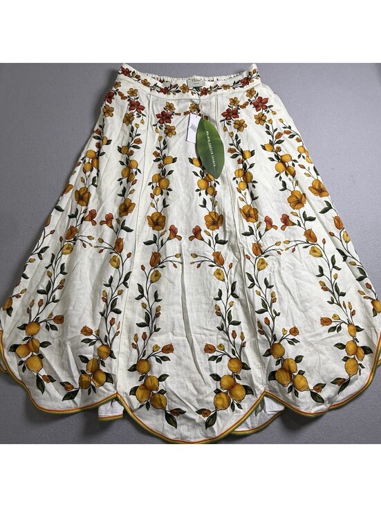 Farm Rio Dresses & Skirts - Farm Rio Lemon Bouquet Linen Blend Midi Skirt Medium M New NWT Off-White Floral